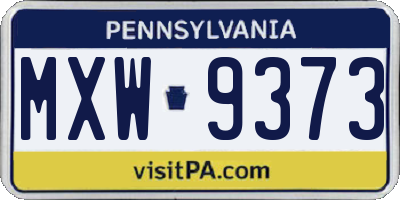 PA license plate MXW9373