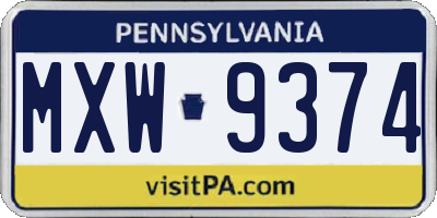 PA license plate MXW9374