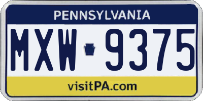 PA license plate MXW9375