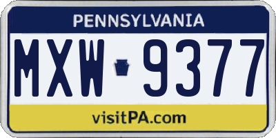 PA license plate MXW9377
