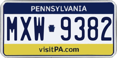 PA license plate MXW9382