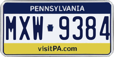PA license plate MXW9384