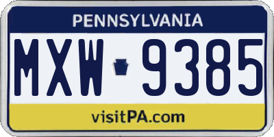 PA license plate MXW9385