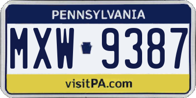 PA license plate MXW9387