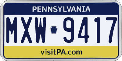 PA license plate MXW9417