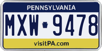PA license plate MXW9478
