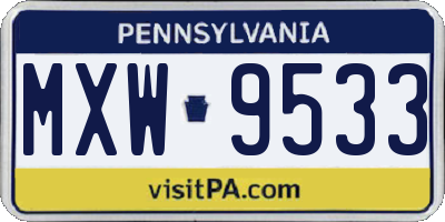 PA license plate MXW9533