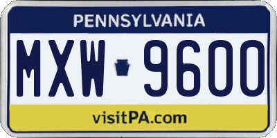 PA license plate MXW9600