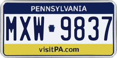 PA license plate MXW9837