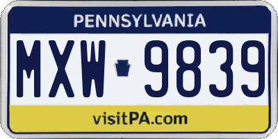 PA license plate MXW9839