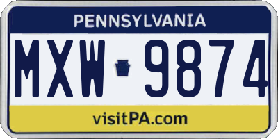 PA license plate MXW9874