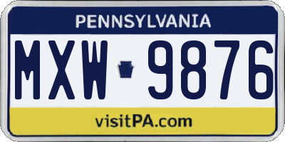 PA license plate MXW9876