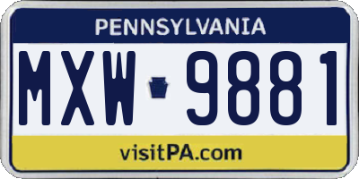 PA license plate MXW9881