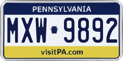PA license plate MXW9892