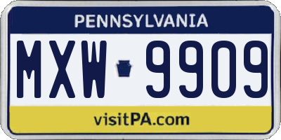 PA license plate MXW9909