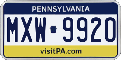 PA license plate MXW9920