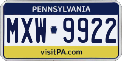 PA license plate MXW9922