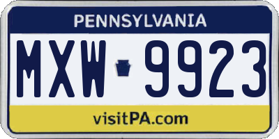 PA license plate MXW9923