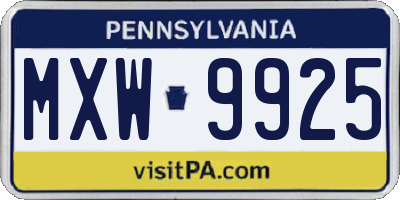 PA license plate MXW9925
