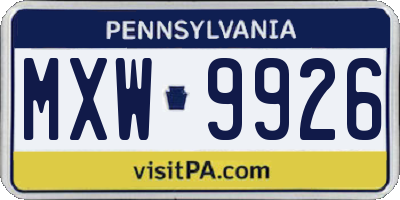 PA license plate MXW9926