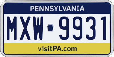 PA license plate MXW9931