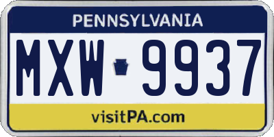PA license plate MXW9937