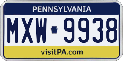 PA license plate MXW9938