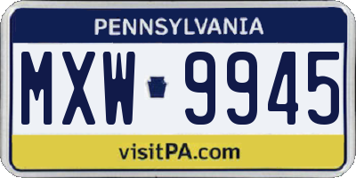 PA license plate MXW9945