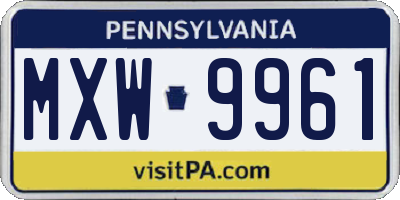 PA license plate MXW9961