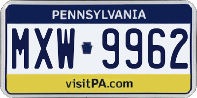 PA license plate MXW9962