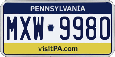 PA license plate MXW9980