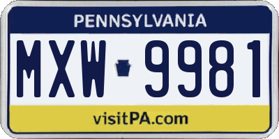 PA license plate MXW9981