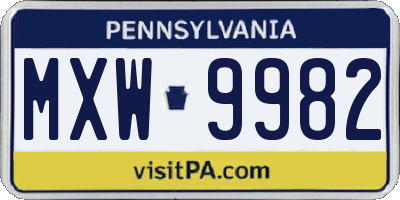 PA license plate MXW9982