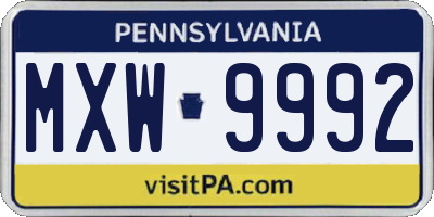 PA license plate MXW9992