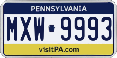 PA license plate MXW9993
