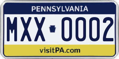 PA license plate MXX0002