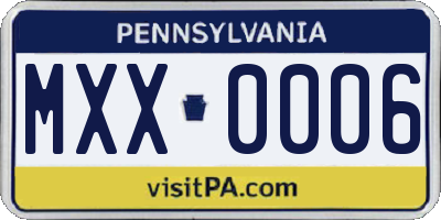 PA license plate MXX0006