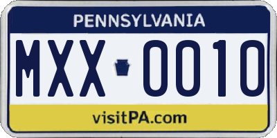 PA license plate MXX0010