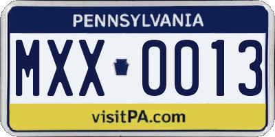 PA license plate MXX0013