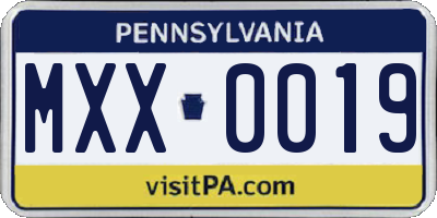 PA license plate MXX0019