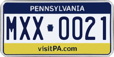PA license plate MXX0021