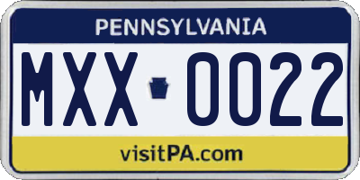 PA license plate MXX0022