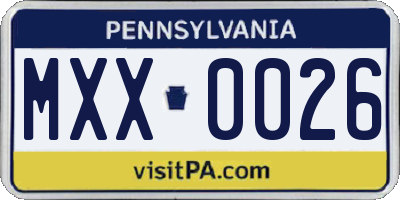 PA license plate MXX0026
