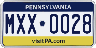 PA license plate MXX0028
