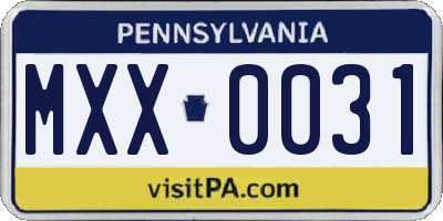 PA license plate MXX0031