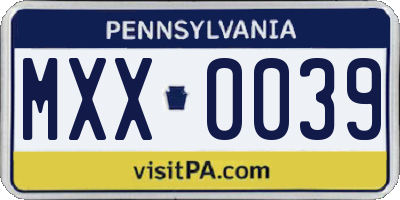 PA license plate MXX0039