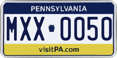 PA license plate MXX0050