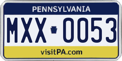 PA license plate MXX0053
