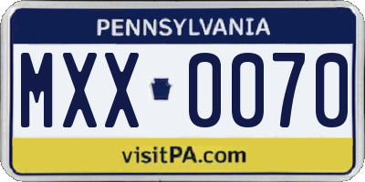 PA license plate MXX0070