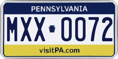 PA license plate MXX0072